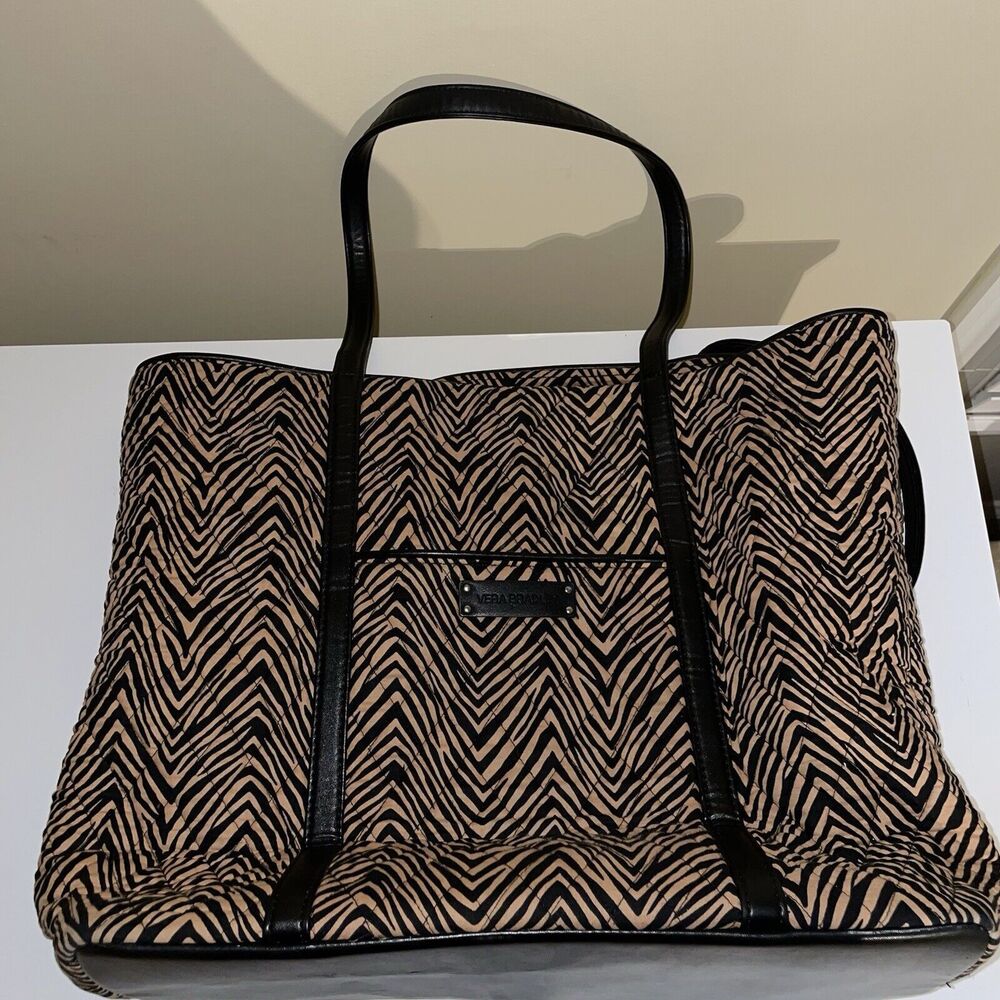 Vera Bradley Quilted Zebra Print,Shoulder Tote Bag Black Tan